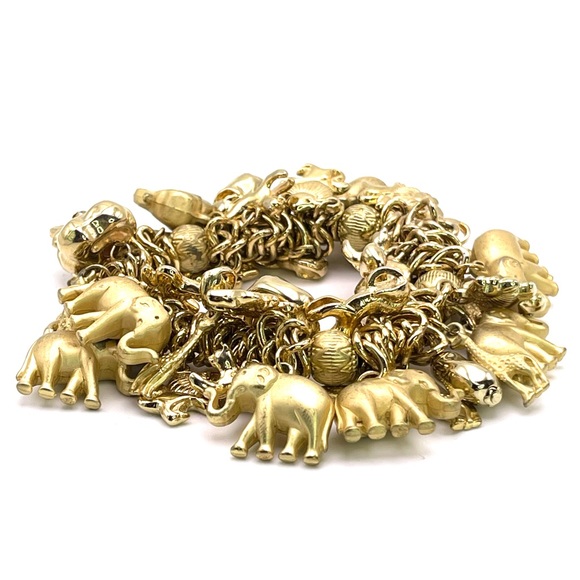 Jungle Safari Animal Elephant Lion Giraffe Gold Colored Charm Bracelet | B094 - Picture 2 of 4